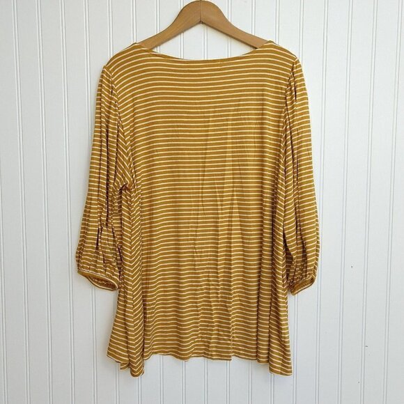 Paisley Raye "Violet" Yellow Stripe Print Top Plus Size 1X NWT USA 3/4 Sleeve - Picture 11 of 12